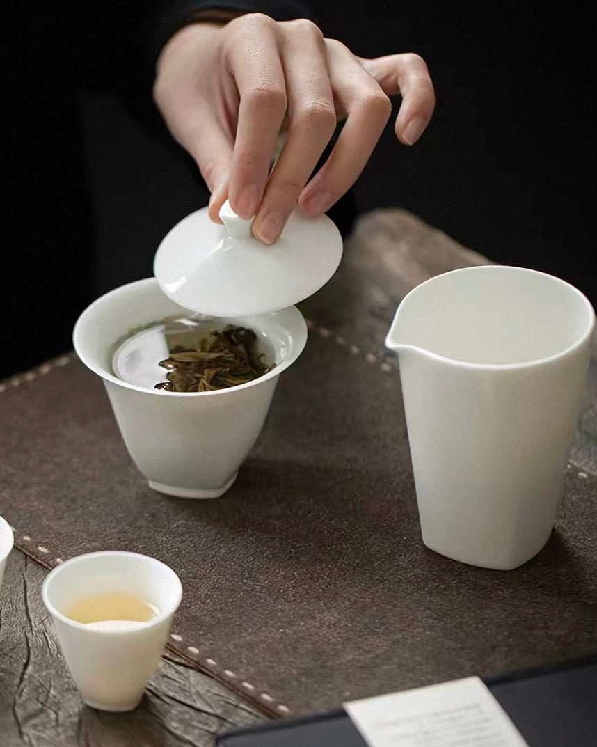 Fang Yuan White Porcelain Gaiwan, Pitcher, Cup - YUMM CHA