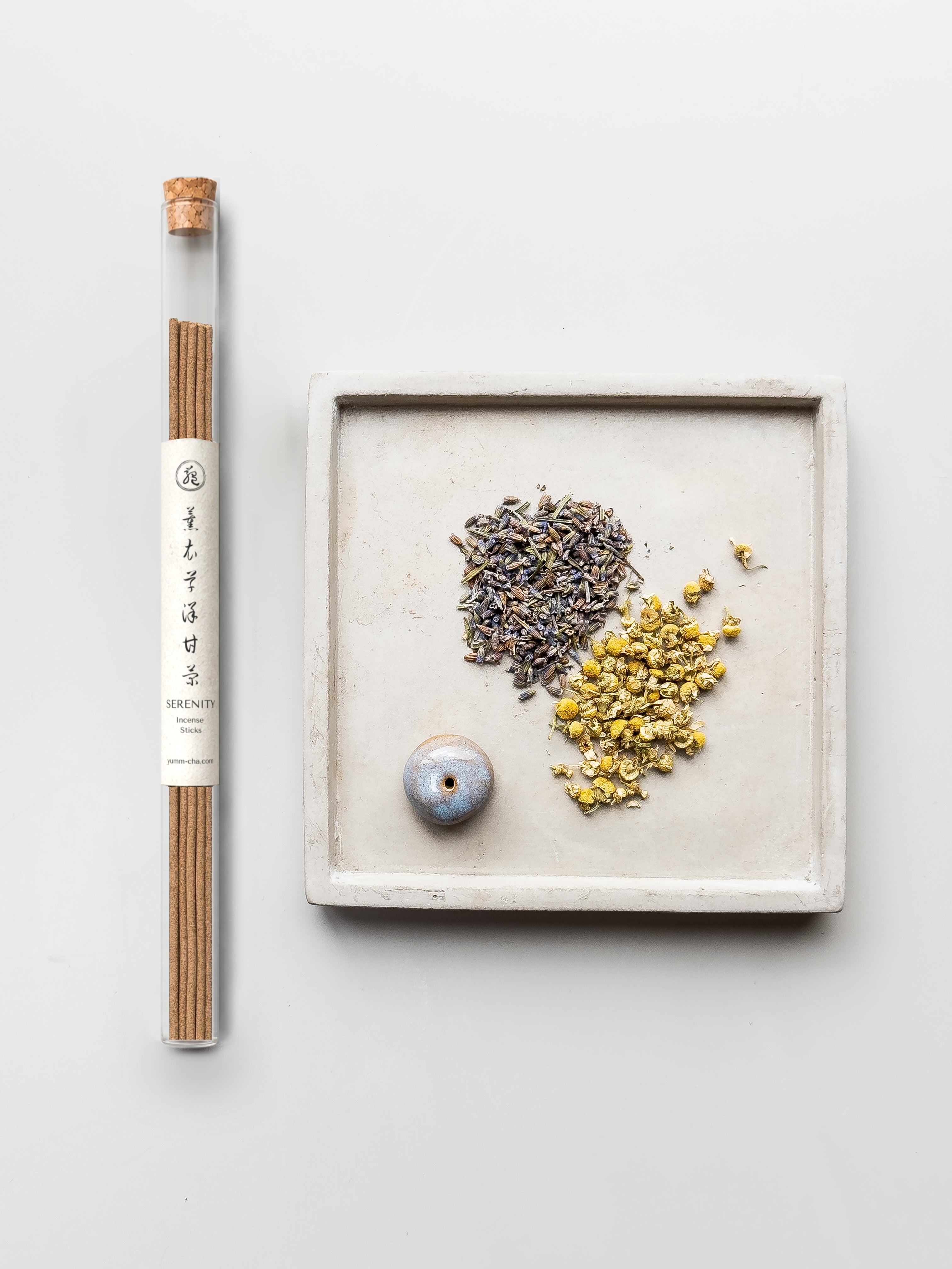 SERENITY incense sticks in a cork-stoppered glass tube