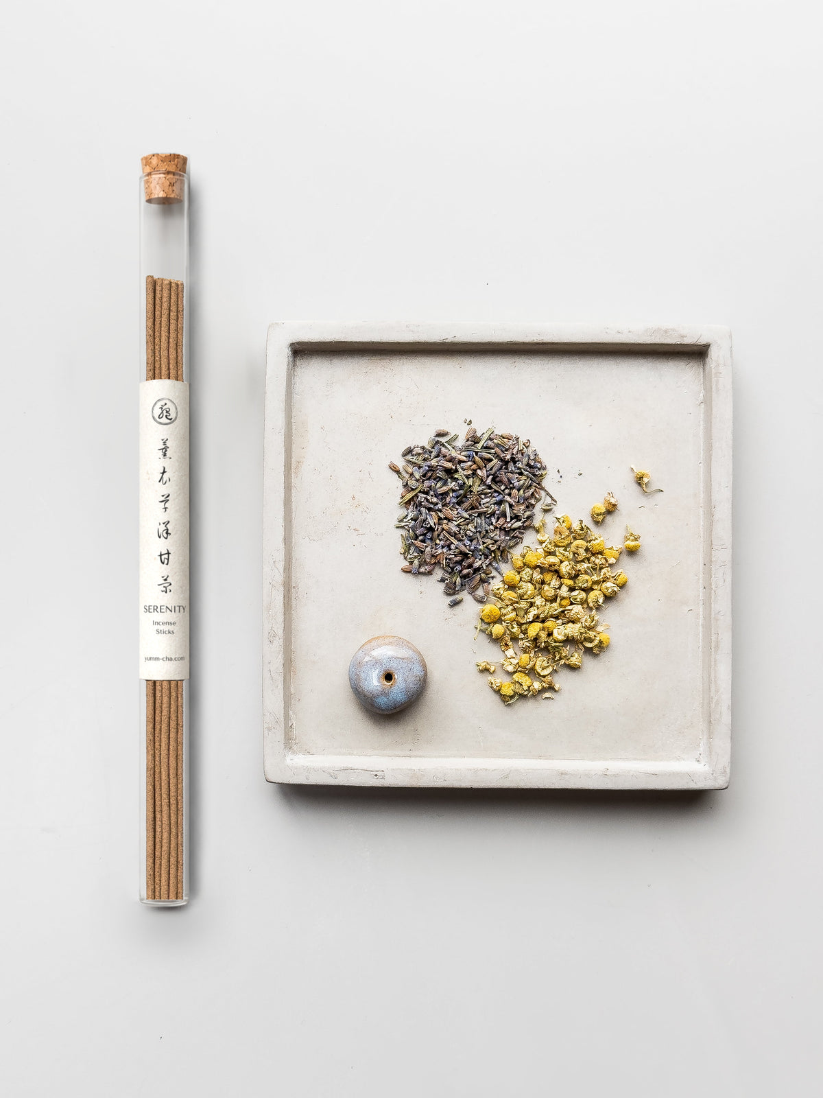 SERENITY incense sticks in a cork-stoppered glass tube